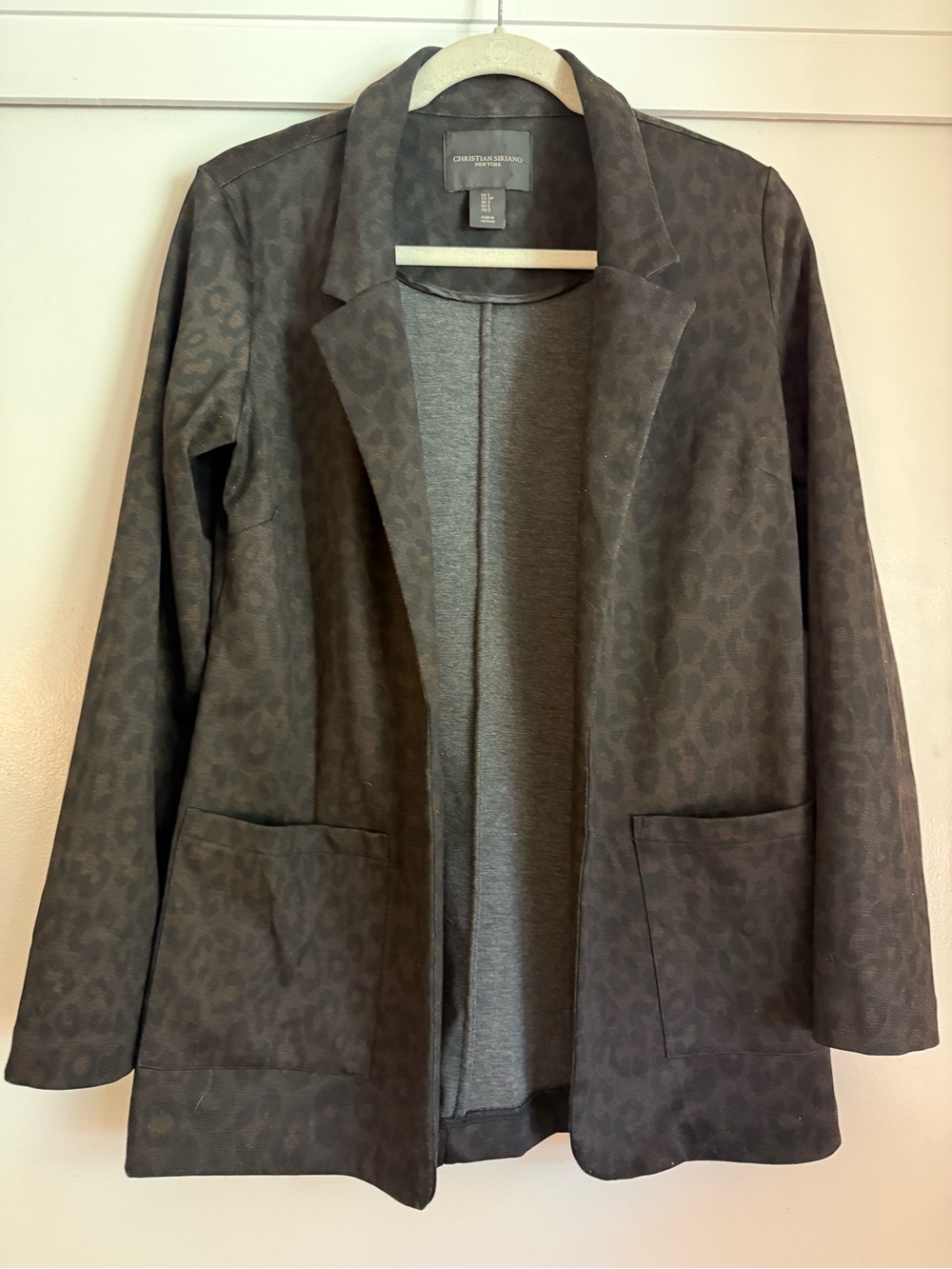 Christian Siriano Black Leopard-Print Open Blazer - small